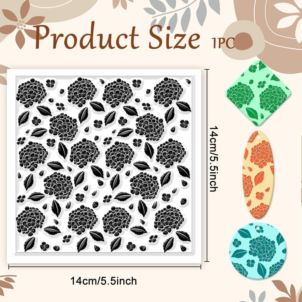 CHGCRAFT Hydrangea Texture Polymer Clay Texture Sheets Flowers Leaves Pattern Silicone Texture Stamp Clay Modeling Pattern Pad Texture Sheets for Polymer Clay Making Earrings Jewelry