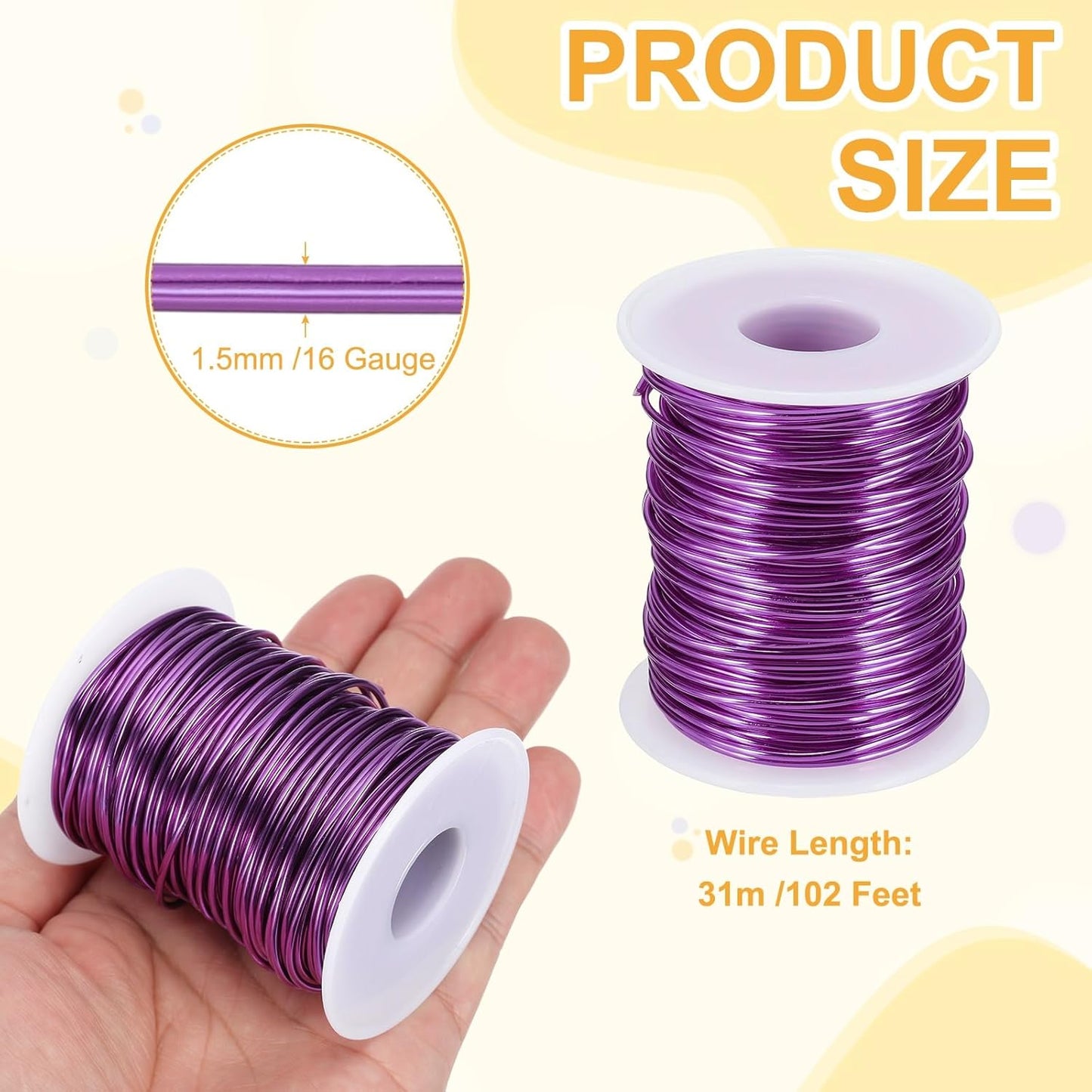 uxcell 16 Gauge / 1.5mm Anodized Aluminum Wire for Jewelry Craft Making, 102 Feet Bendable Flexible Wire for DIY Home Decor Gardening Sculpture, Purple