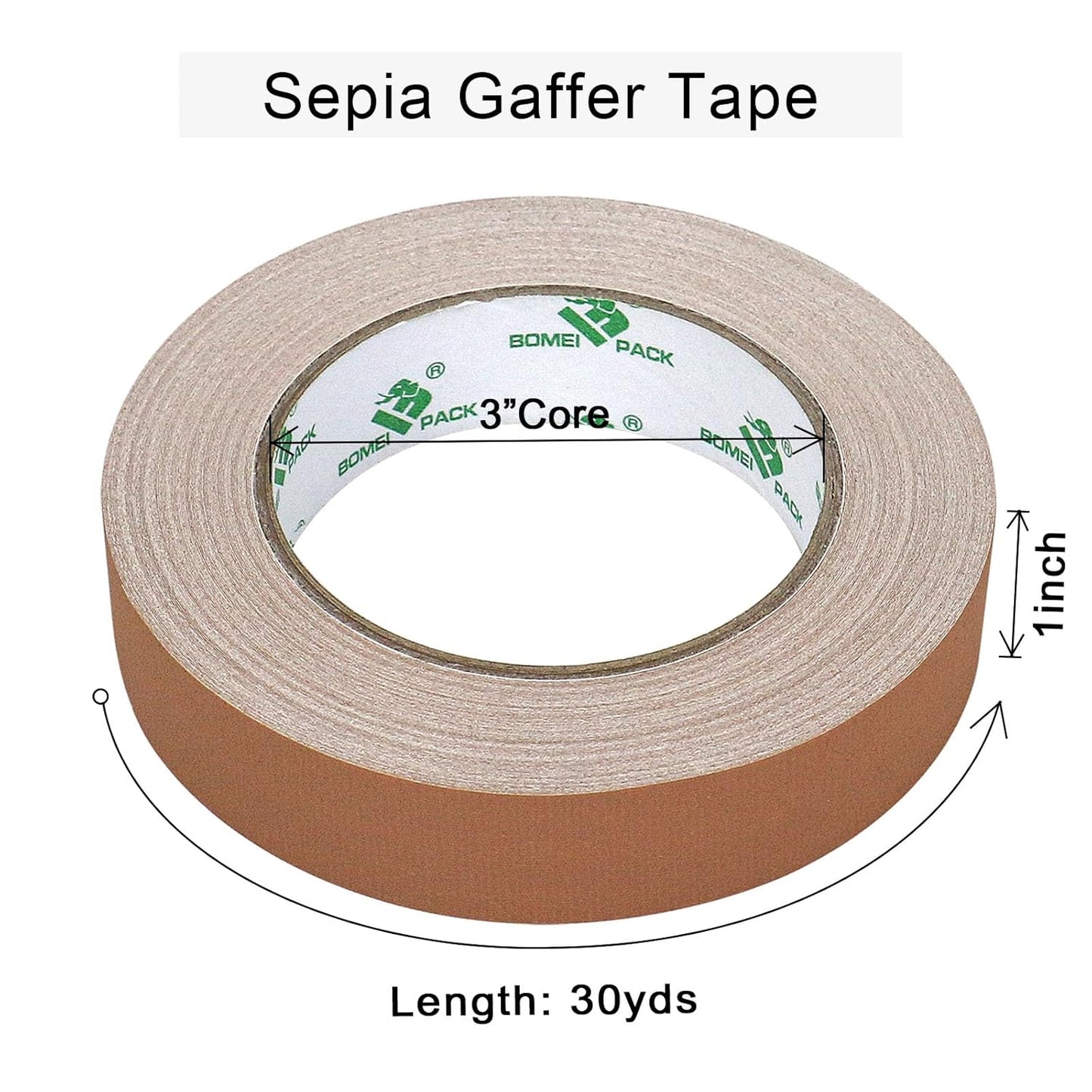 BOMEI PACK Brown Gaffer Tape, Matte Non-Reflective, 1inch x 30yds No Residue Hand Tear Self-Adhesive Gaffer Tape for Labeling, Cable, Stage, Photo Studio, Painters and Duct Repair, 1 Pack