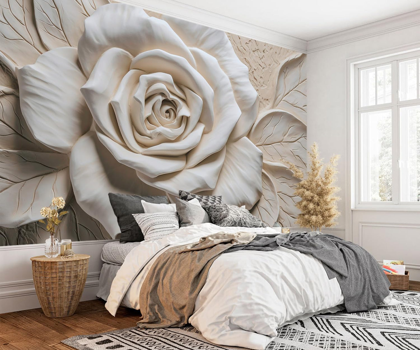 AFZEVEB-3D Rose Flower Wallpaper Large Floral Wall murals for Bedroom 136"x96"(Not Peel and Stick)