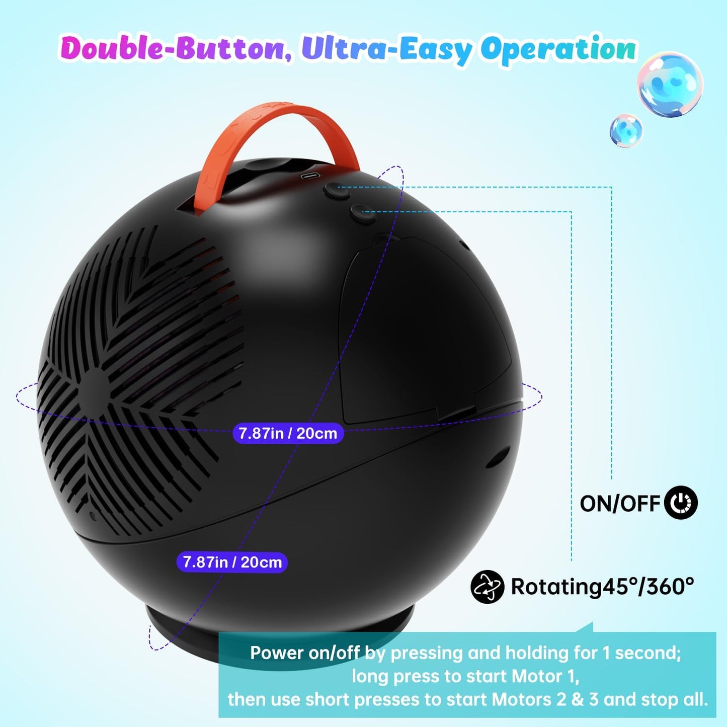 Bubble Machine for Kids Toddlers,45°/360° Auto Rotatable Spherical Bubble Maker Toy with LED Light,Rechargeable Bubble Blower for 3 4 5 Year Old,Wedding Party Easter Birthday Gifts (Spherical Black)