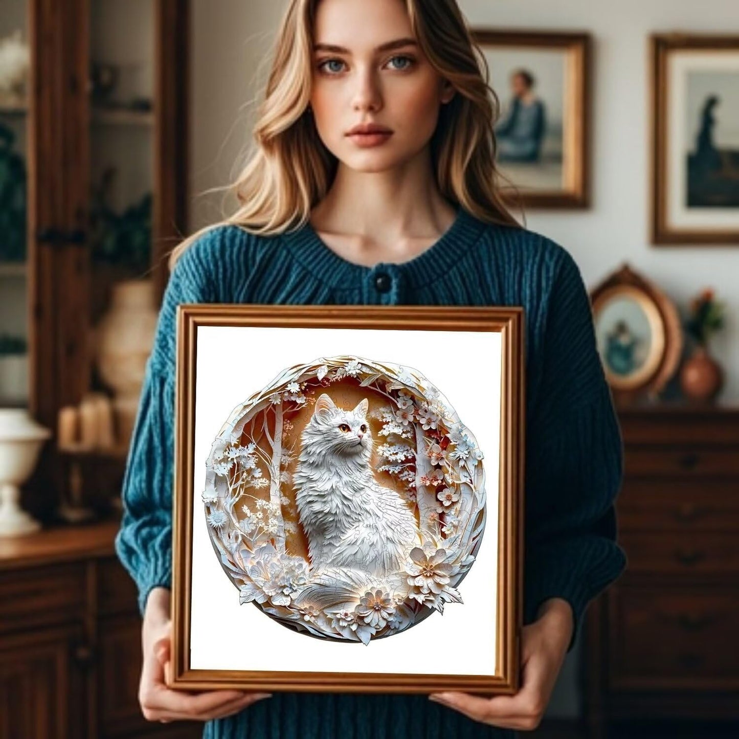 Wooden Puzzles Adults, 3D Cats Wooden Puzzles 100 Pieces, Unique Animal Shaped Wood Challenging Jigsaw Puzzles Gifts for Adults, 8.5x8.5in