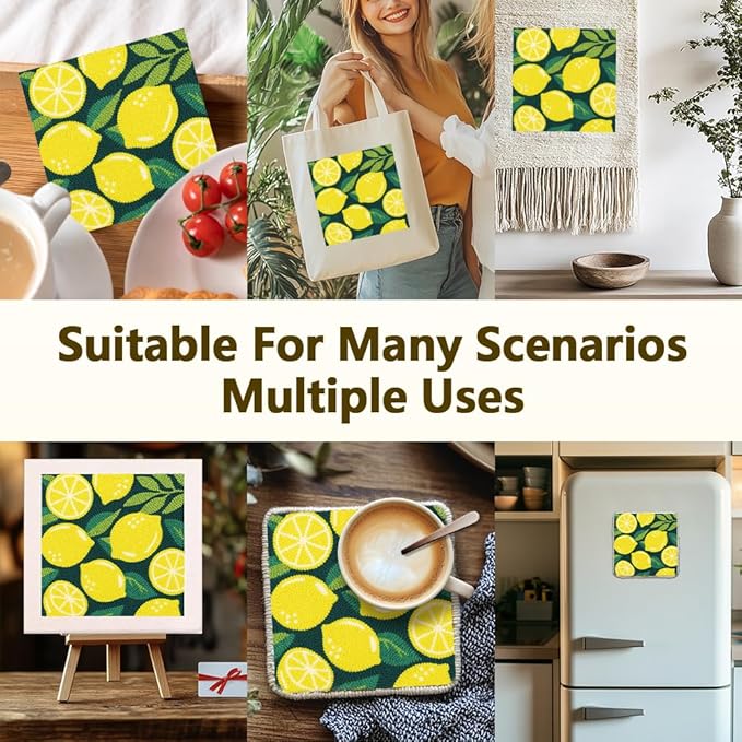 Doodlream Lemon DIY Punch Needle Embroidery Kit for Adult Beginner, 9.4" Lemon Punch Stitching Craft Set for Starter with Frame, Fabric Pattern, Threader, Yarn, Pinch Needle