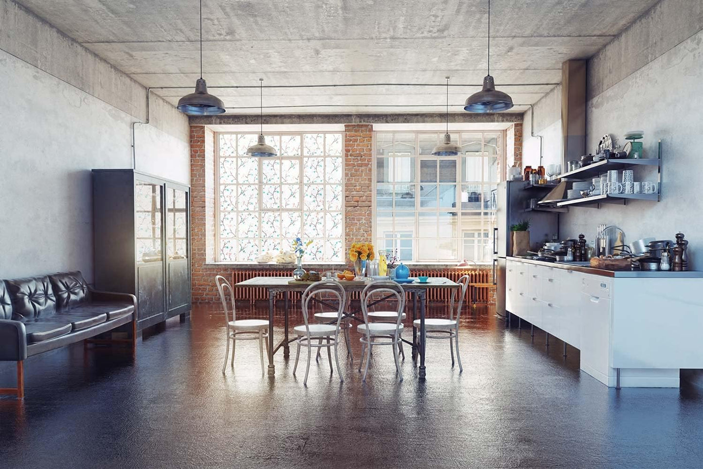 VSUDO Static Cling Decorative Window Privacy Film – Frosted Privacy Window Film with Jasmine Floral & Stained Glass Design, Adhesive-Free Tint for Home, Bathroom & Office (35.4" x 78.7")