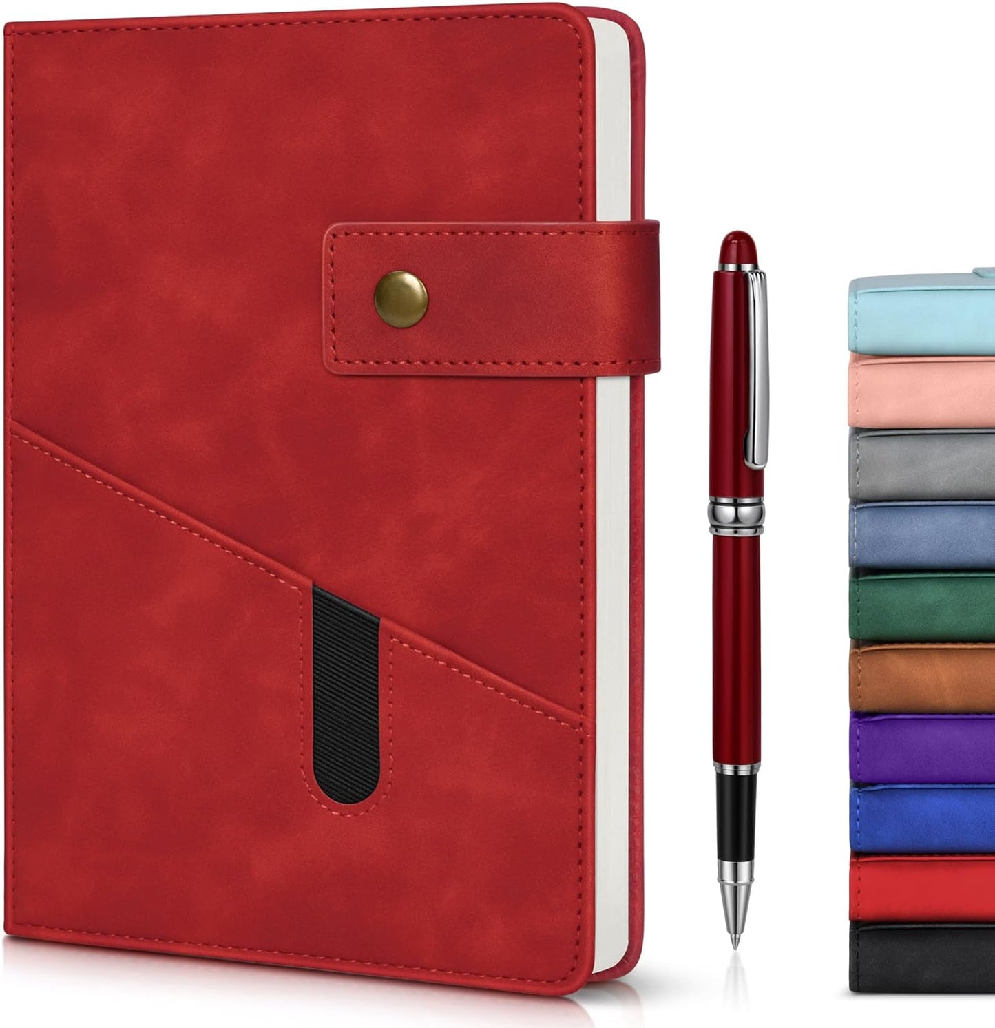 Red A5 Lined Leather Journal Notebook for Men Women,5.9" X 8.4" Personalized Hardcover Journal with Pen,200 Pages 100 Gsm Thick Ruled Paper Daily Diary for Travel,Business,Work,Writing