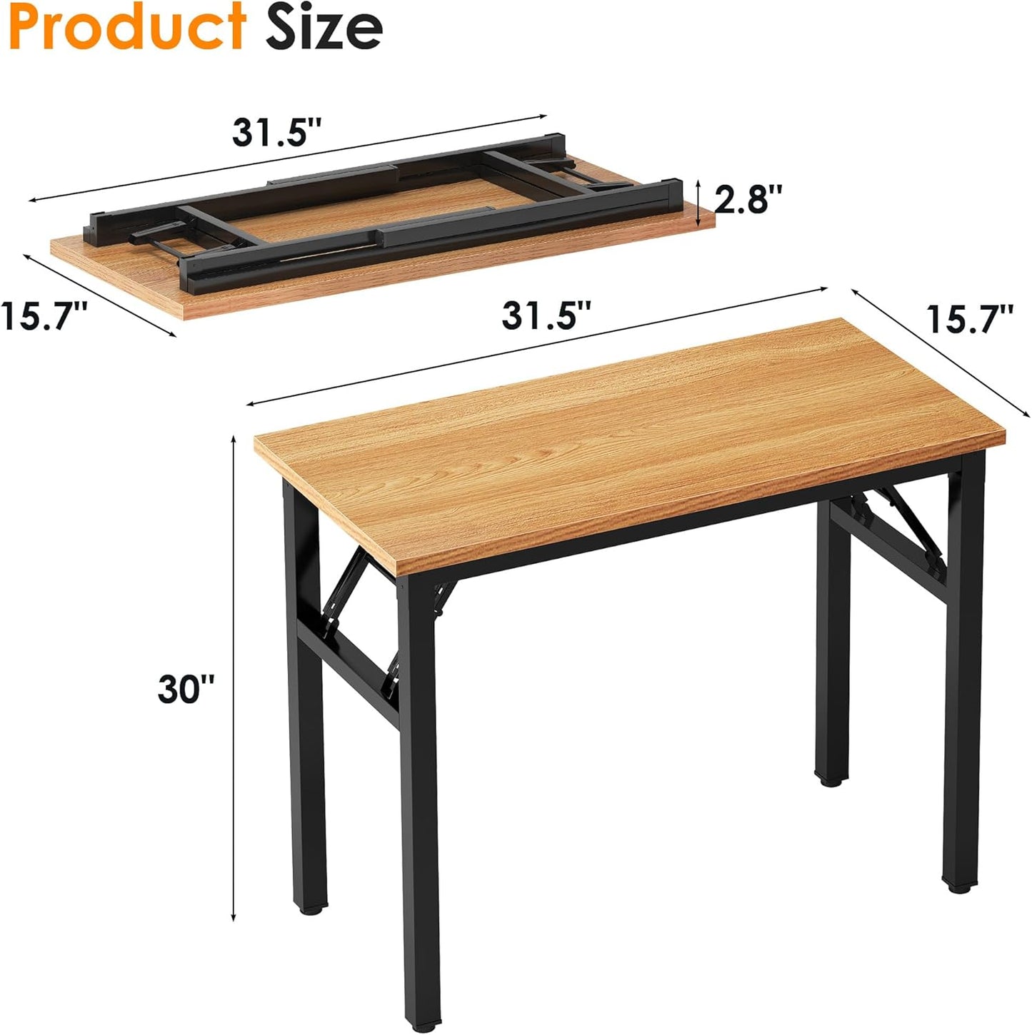 Need Folding Computer Desk - 31.5 Inch Foldable Office Writing Work Study Kids Student Teacher Home Bedroom Table for Small Space, Teak & Black