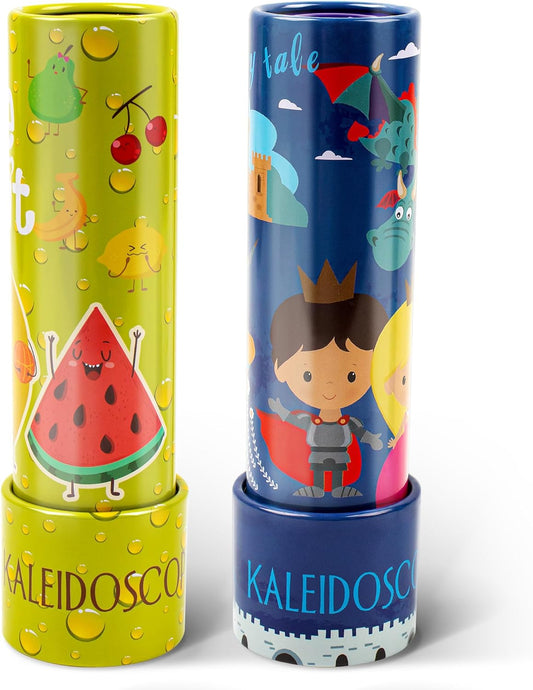 D-FantiX Classic Tin Kaleidoscopes for Kids, 2 Pack Retro Toys - Educational Toys with Metal Body, Boy Girl Birthday Party Favors Decorations, Christmas Stocking Stuffer Gift
