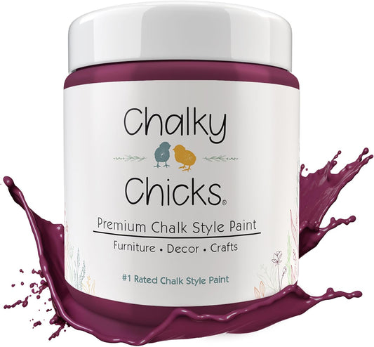 Chalky Chicks All-in-One Chalk Paint for Furniture or Cabinet - 8 Fl Oz - Matte Finish Logan Berry (Plum) for Metal, Wood Furniture Paint - No Sanding All-in-One for Home Decor & Crafts, USA Made