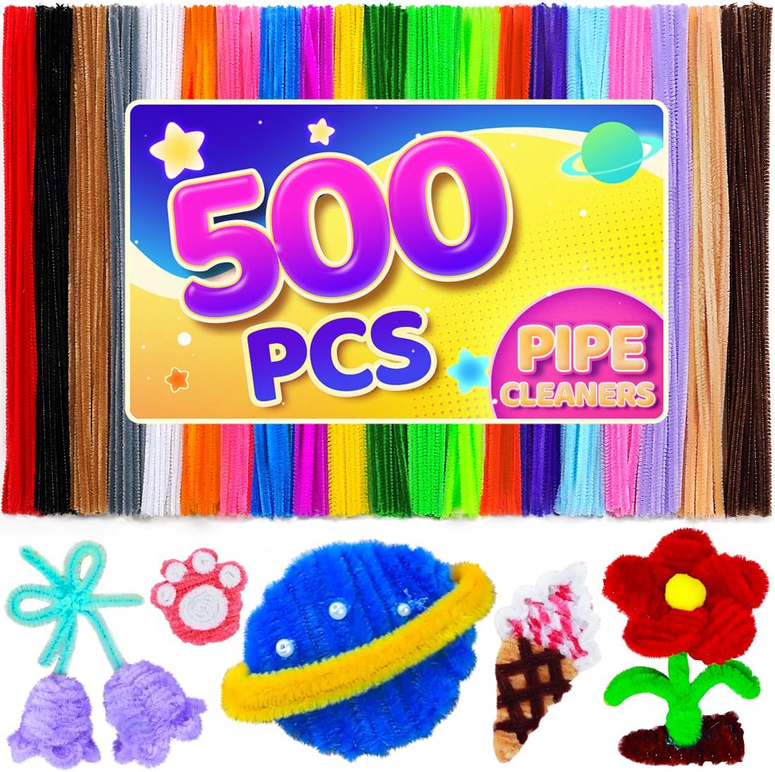 Eppingwin 500pcs Pipe Cleaners, Multi-Colored Pipe Cleaners Craft Supplies,Chenille Stems for DIY Arts Crafts Project(Multi-Colored)