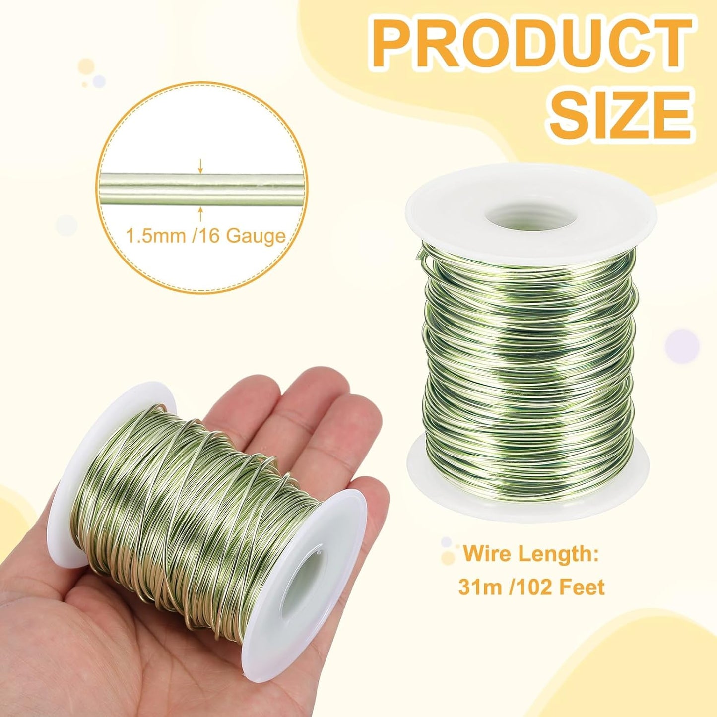 uxcell 16 Gauge / 1.5mm Anodized Aluminum Wire for Jewelry Craft Making, 102 Feet Bendable Flexible Wire for DIY Home Decor Gardening Sculpture, Grass Green