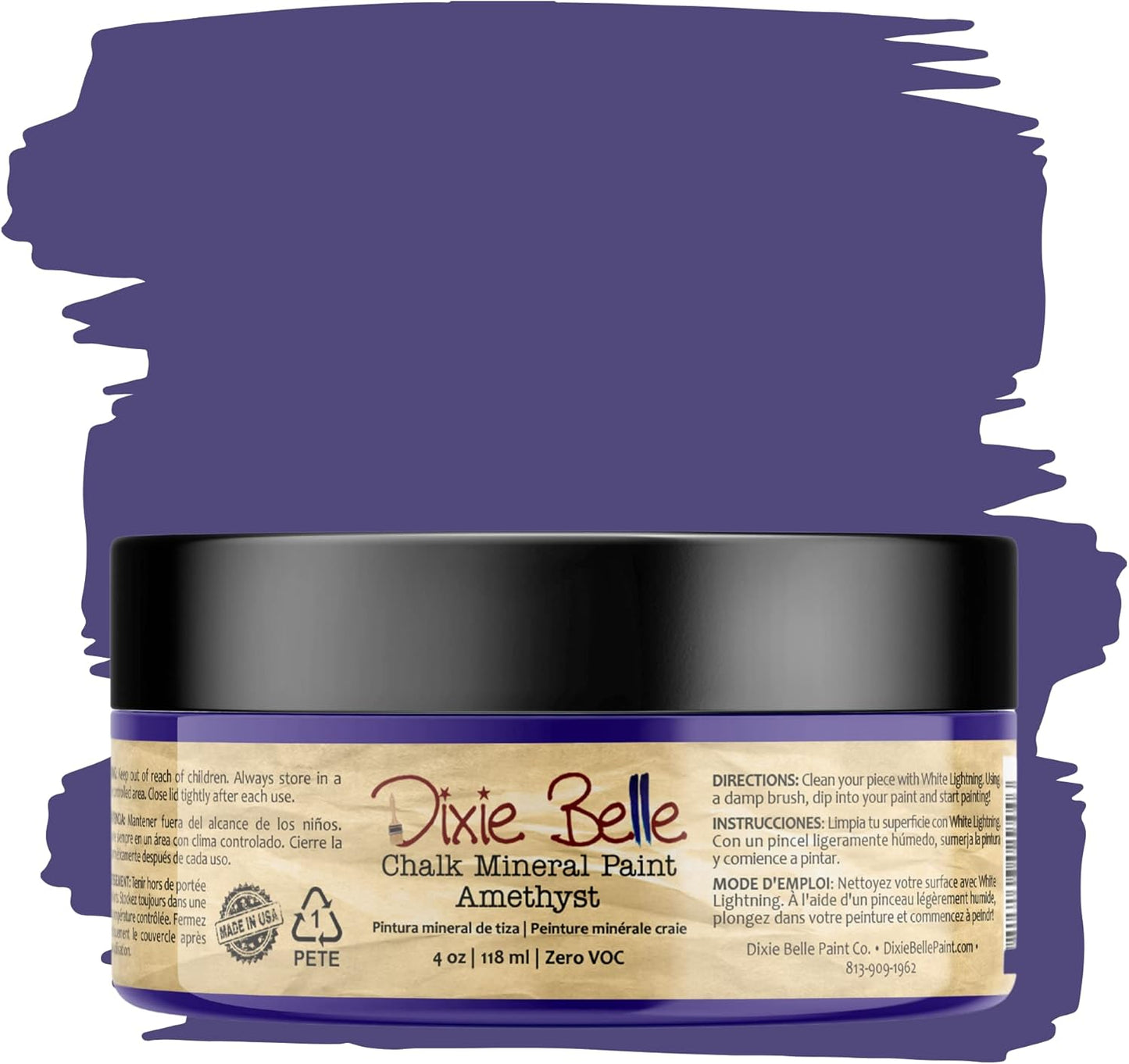 Dixie Belle Paint Company Chalk Finish Furniture Paint - Amethyst (4oz) - Matte Deep Purple Chic Chalk Mineral DIY Furniture Paint