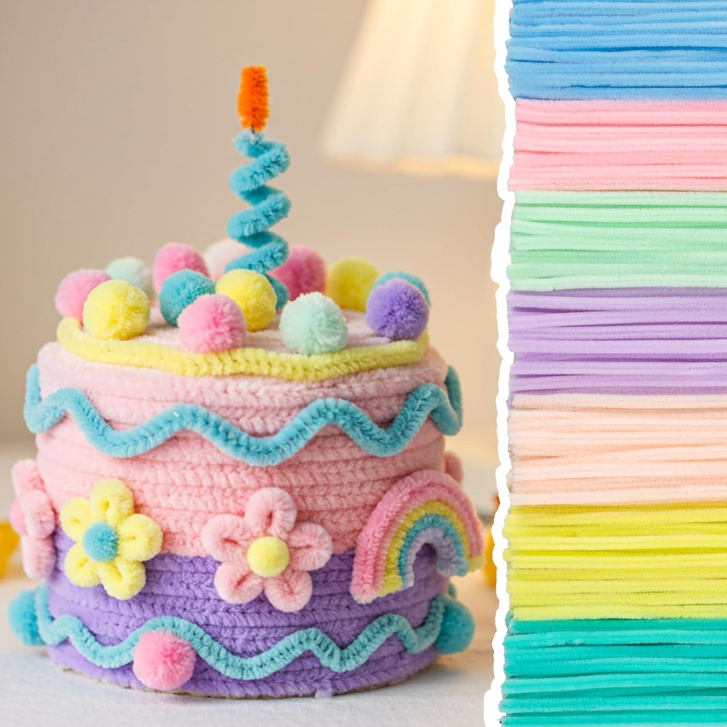 Caydo 300 Pieces Macaroon Pipe Cleaners, Thick Fluffy Chenille Stems, Pipe Cleaner Crafts for Arts & Crafts, Perfect for Making Animals, Flowers, and Festive Decorations