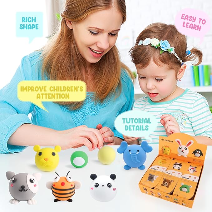 Air Dry Clay Kit for Kids - 12 Boxes DIY Modeling Clay Set with Sculpting Tools & Tutorials, Super Light & Non-Toxic, Creative Art Crafts for Boys Girls Ages 5+ (Pet Paradise)