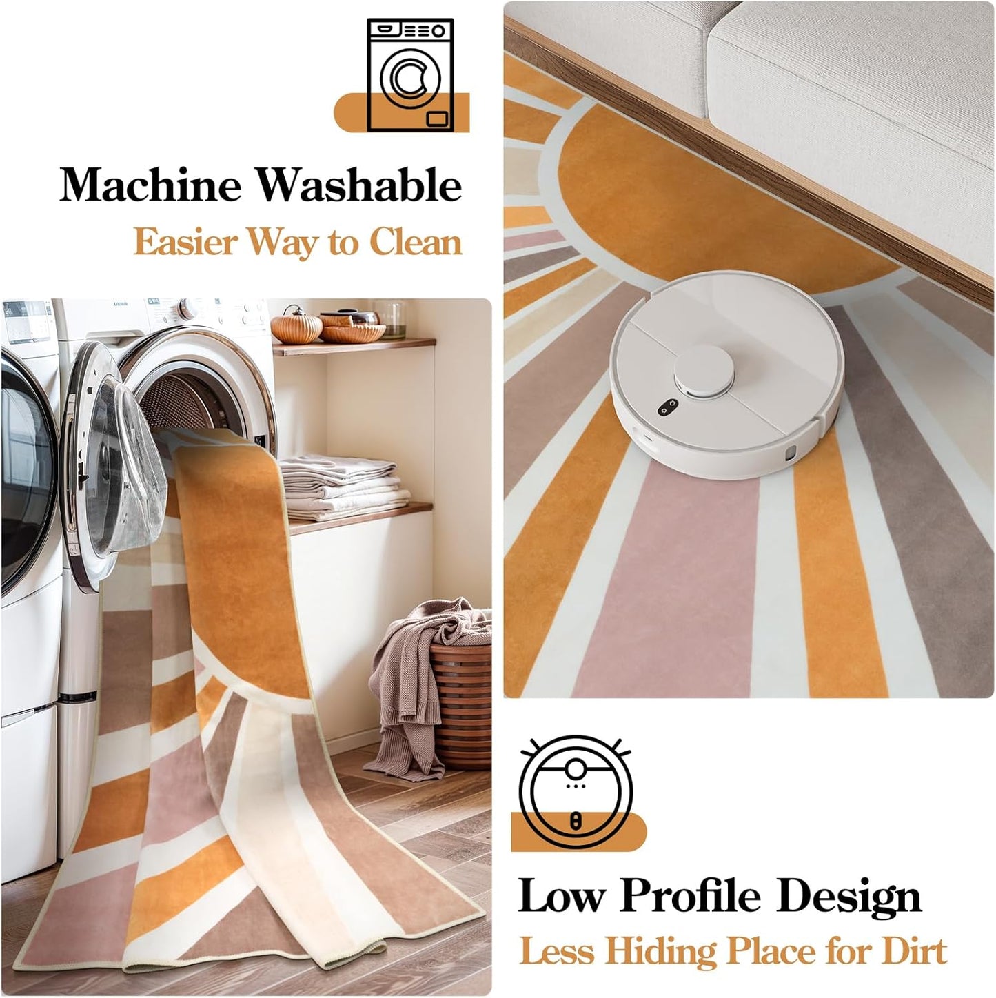 STARUIA Boho Washable Hexagon Rainbow Nursery Rug for Princess Tent Kids Play Castle, 4.6ft Colorful Sun for Kids Play Room, Ultra Soft Carpet for Girls Boys Room Playhouse Classroom Dorm Home Decor