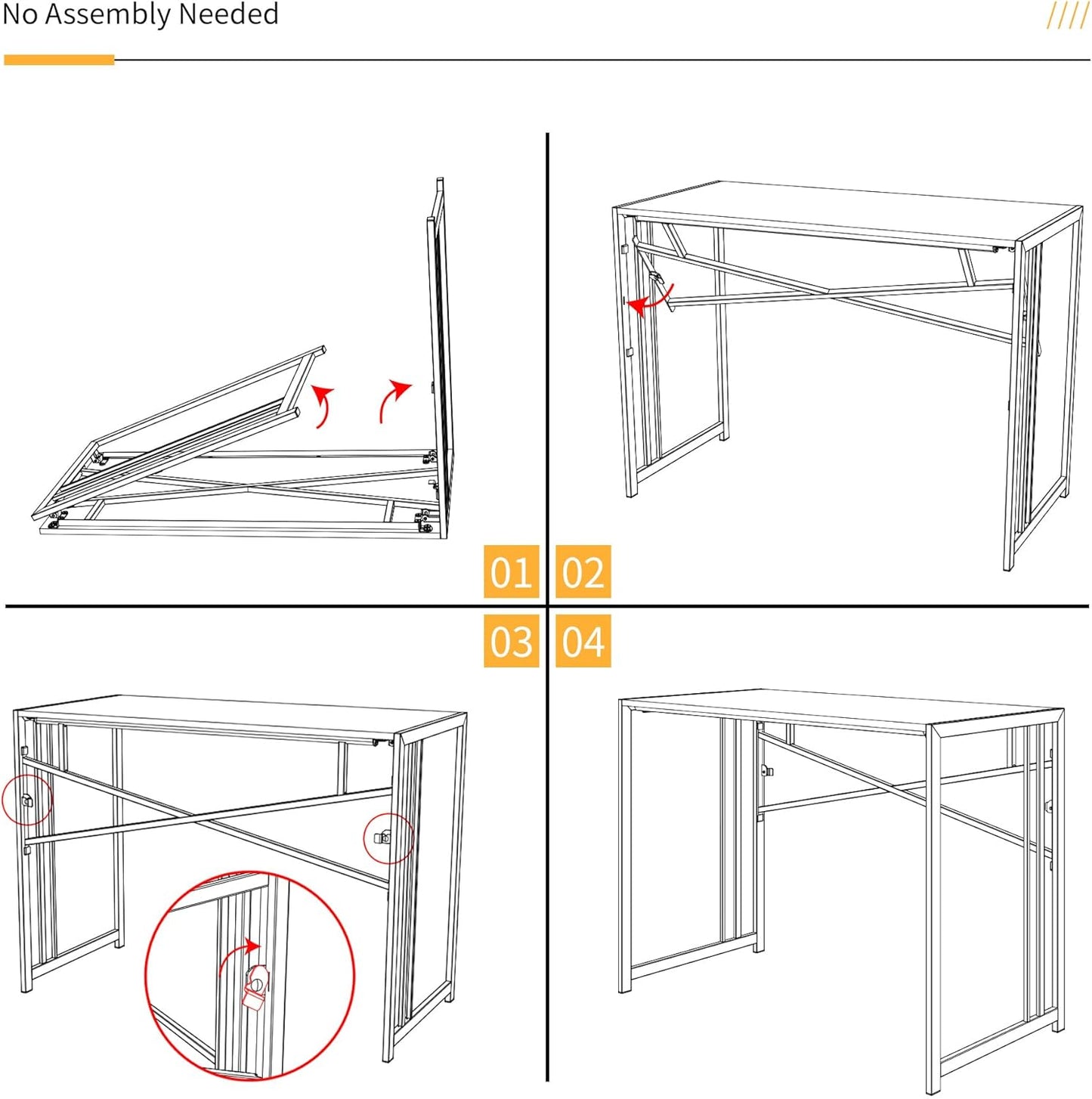 Folding Desk 40 inch Writing Gaming Computer Camping Table, No Assembly Required Home Office Desk, White