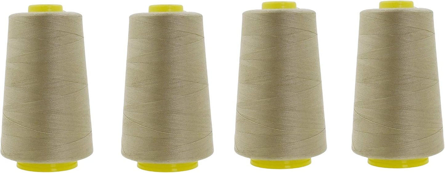 Mandala Crafts 4 Pack of Serger Threads Cones Spools - 20S/2 24000 Yards Polyester Beige Threads for Sergers Machine and Overlock Quilting Sewing Machine