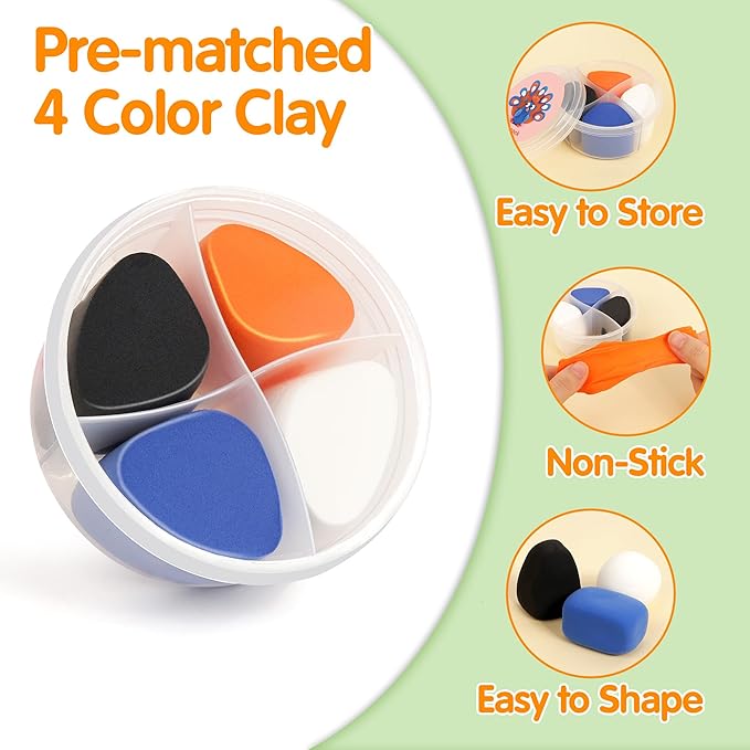 Air Dry Clay Kit for Kids, 12 Animals Modeling Clay with Tutorial Cards & Video, 8 Sculpting Tools, Ultra Light, Safe & Non-Toxic, Arts and Crafts Toys Christmas Gifts for Boys Girls