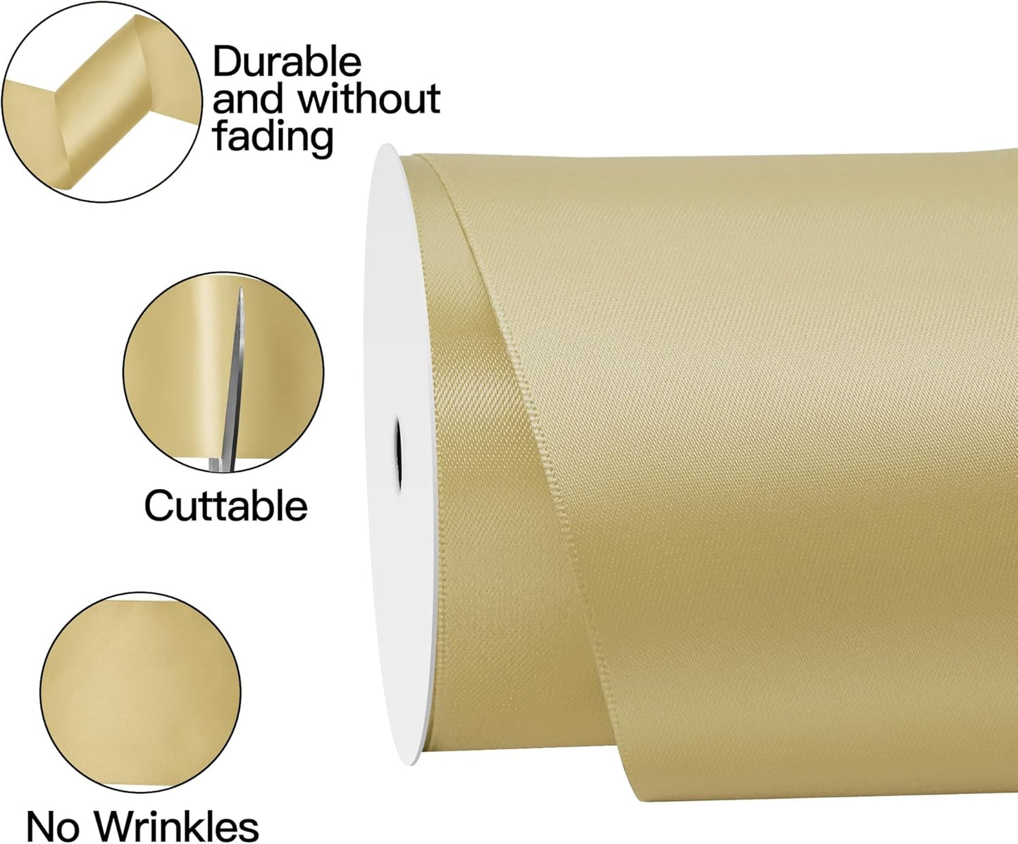 Champagne Gold Satin Ribbon 4 Inch X 15 Yards Solid Color Double Faced Ribbons Perfect for Crafts Wedding Decor Bow Making Arts Sewing and More
