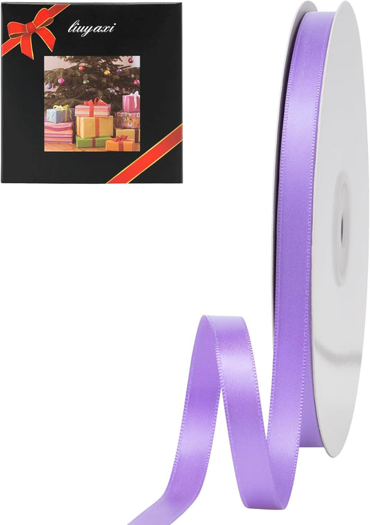 LIUYAXI Light Purple Double Faced Satin Ribbon, 3/8" X Continuous 100 Yards, Ribbons Perfect for Gift Wrapping Bows Bouquet Wedding Decor DIY Craft and More