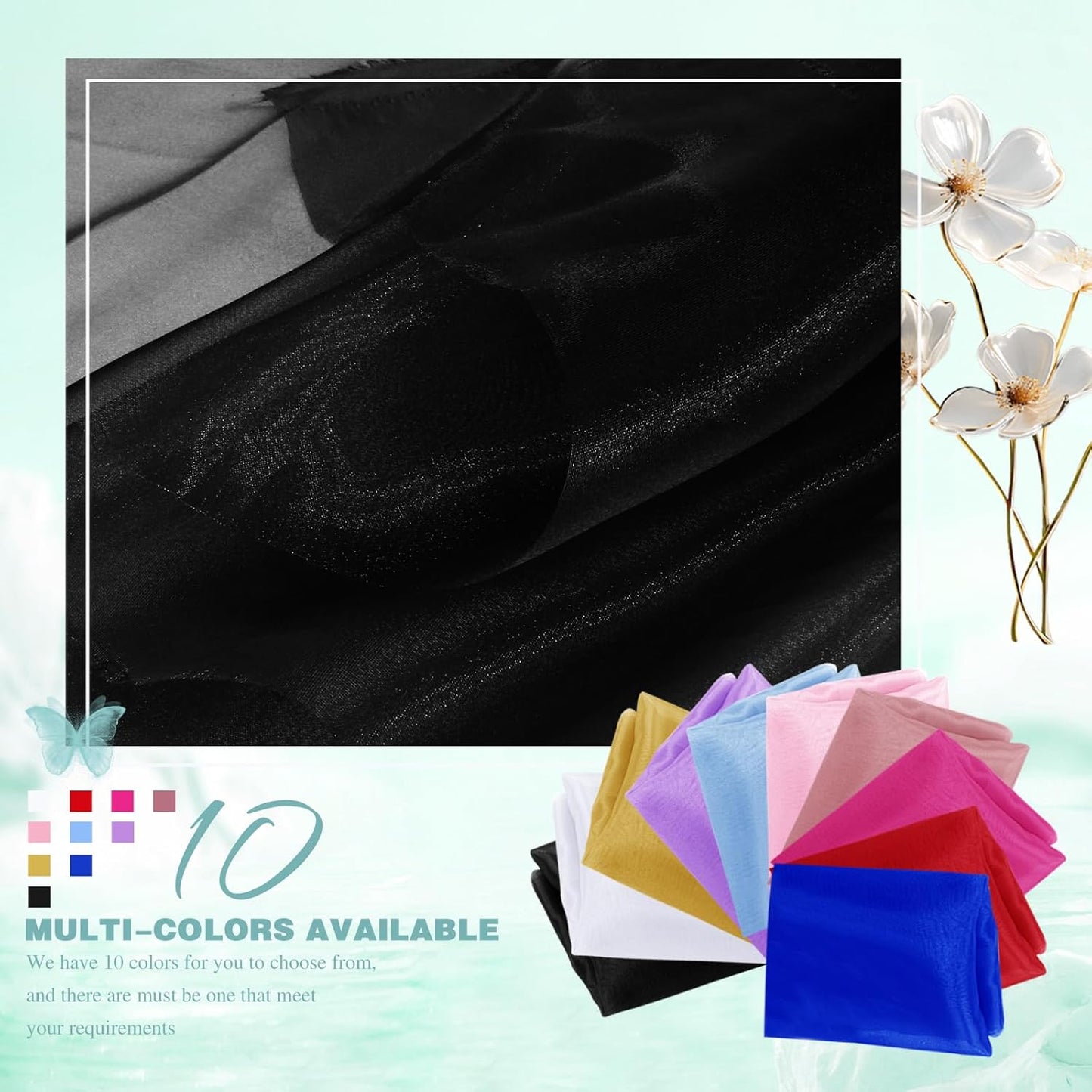VACVELT Sheer Organza Fabric by The Yard, 60 Inch Wide Black Organza Fabric Bolt Bridal Sheer Tulle Fabric, Silk Organza Fabric Roll for Wedding Party Decorations Backdrop Curtain (1 Yard)