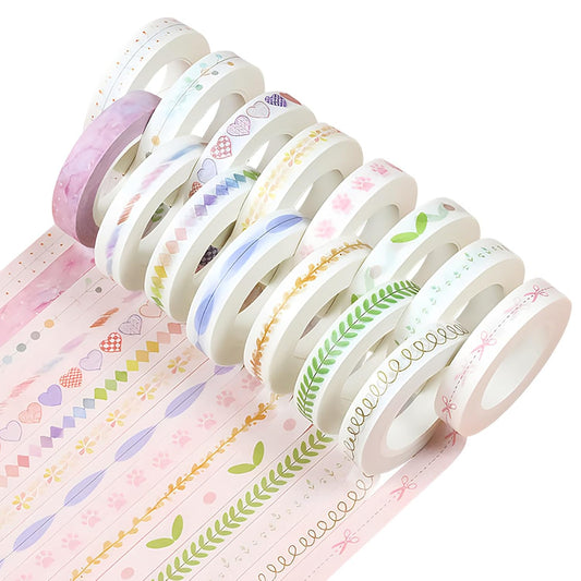 15 Rolls Slim Washi Tape Set, Leaves, Floral, Aesthetic Strips, Cute Pink Dog Paws, 0.3" (8mm) Wide, Long Nature Decorative Tape for DIY Crafts, Junk Journaling, Planners, Gift Wrapping Masking Tape