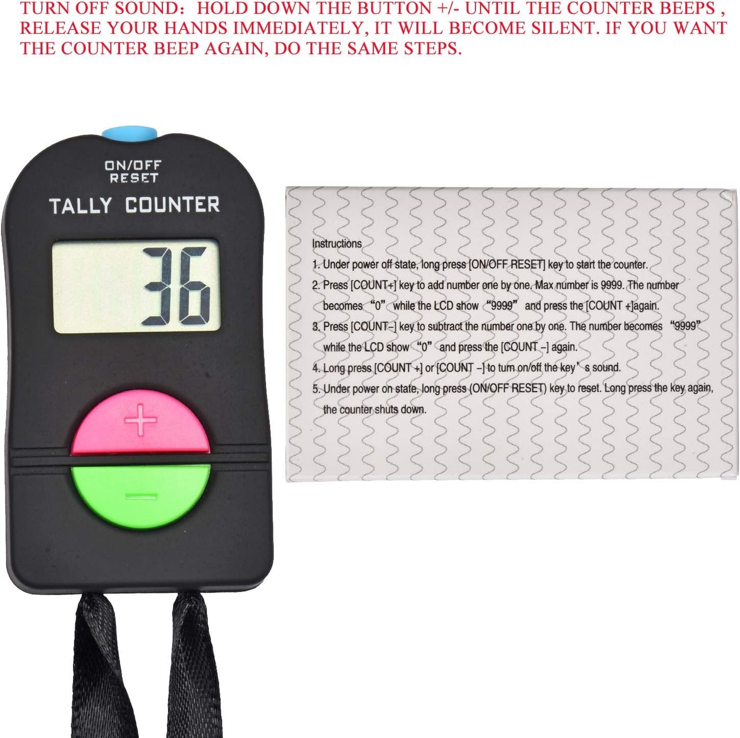 Electronic Tally Counter/Handheld Number Clicker with Lanyard, 4-Digital,Disc Golf/Baseball Pitch/Bus Driver/Fish/Crochet Row Count (1 Pack)