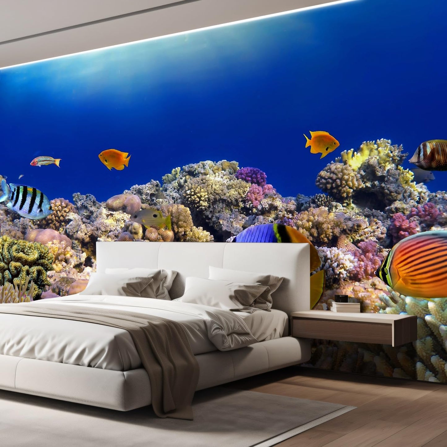 wall26 Removable Wall Sticker/Wall Mural Tropical Blue Fish Coral Reef Ocean Seascape Nature Wilderness Photography Nautical Landscape Decorative for Living Room, Bedroom, Office - 96x120 inches