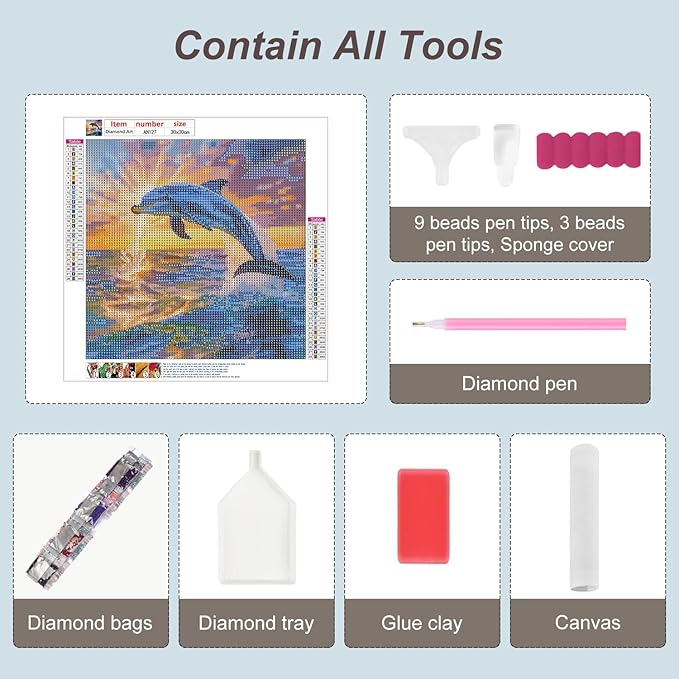 Anuver Dolphin Diamond Art Kits for Adult, Diamond Painting Kits for Beginners, DIY Full Drill Diamond Gem Craft Painting Home Wall Decor, 12x12 Inch