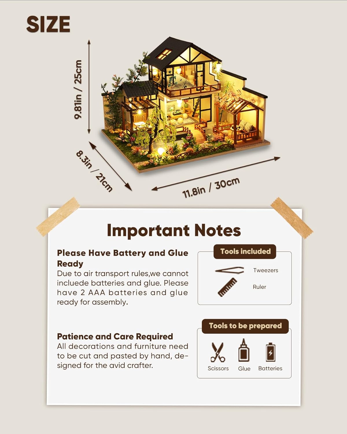 DIY Miniature House Kit, DIY Dollhouse Kit for Adults to Build, Mini House Kit with LED, Mayberry Street Miniatures, Ideal Gifts for Birthday, Valentine Christmas(Janpanese House)