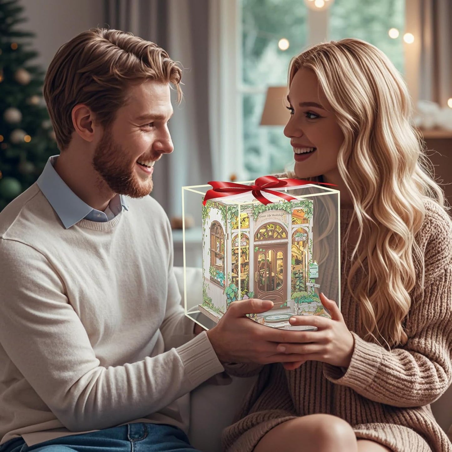 Fsolis Book Nook Kit, 3D Wooden Puzzles for Adults, 196 pcs, DIY Miniature Puzzle Room Kit Tiny House Bookshelf Decor Gifts for Women Teenagers Book Lovers (Green Life's Bookshop)