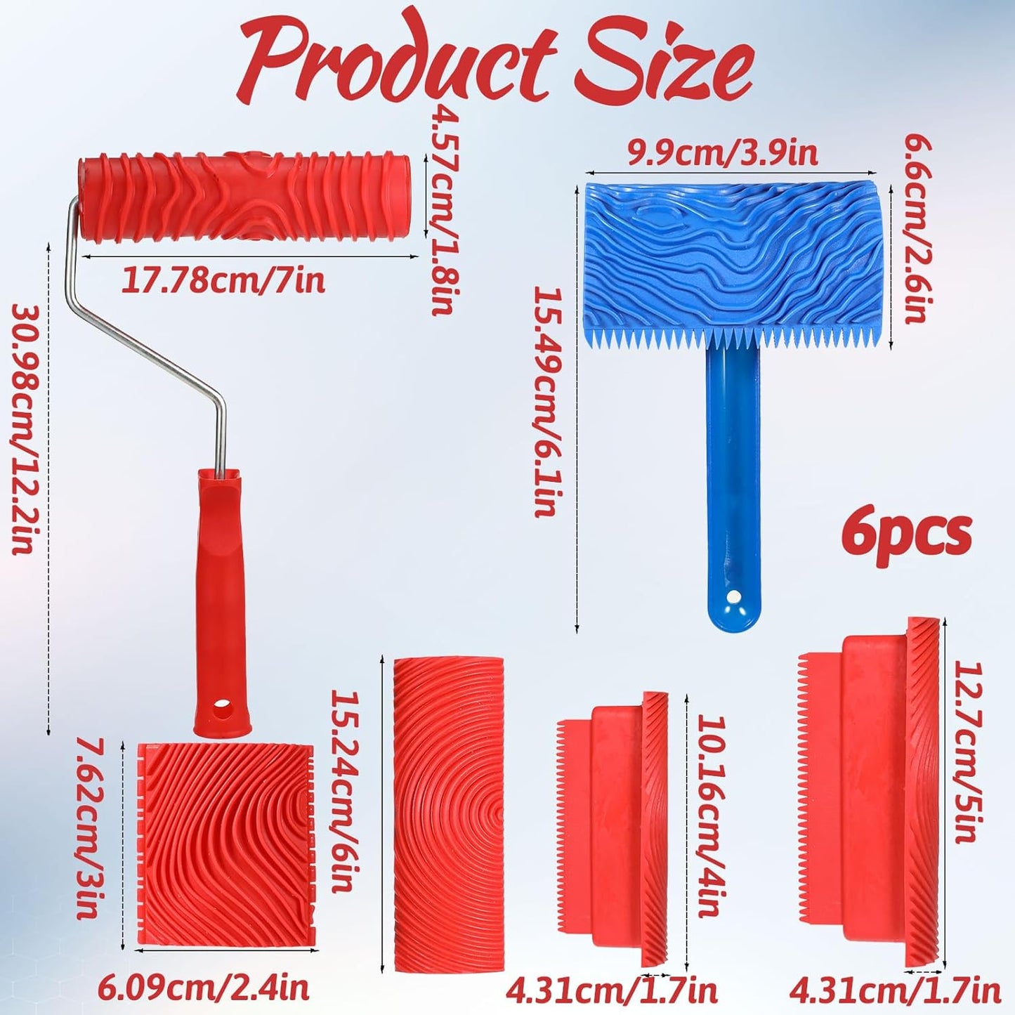 6 Pcs Wood Grain Tool, Soft Rubber Wood Graining Tool with Handle, Natural Woodgrain Maker for Wall Room Art Paint Decoration