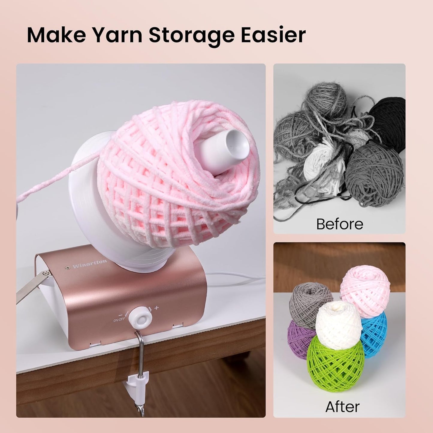 Winartton Electric Yarn Winder for Crocheting, Heavy-Duty Yarn Ball Winder 10 oz Large Capacity, Automatic Yarn Cake Winder Spinner Roller, Crocheting Tools Supplies for Knitting Lovers(Patented)