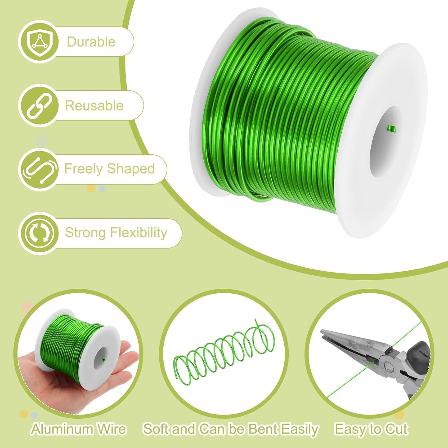 MECCANIXITY 12 Gauge Anodized Aluminum Craft Wire Bendable Bonsai Training Wire 98 Feet 2mm for Sculpting Crafts Wreath Floral Beading Jewelry Making, Green