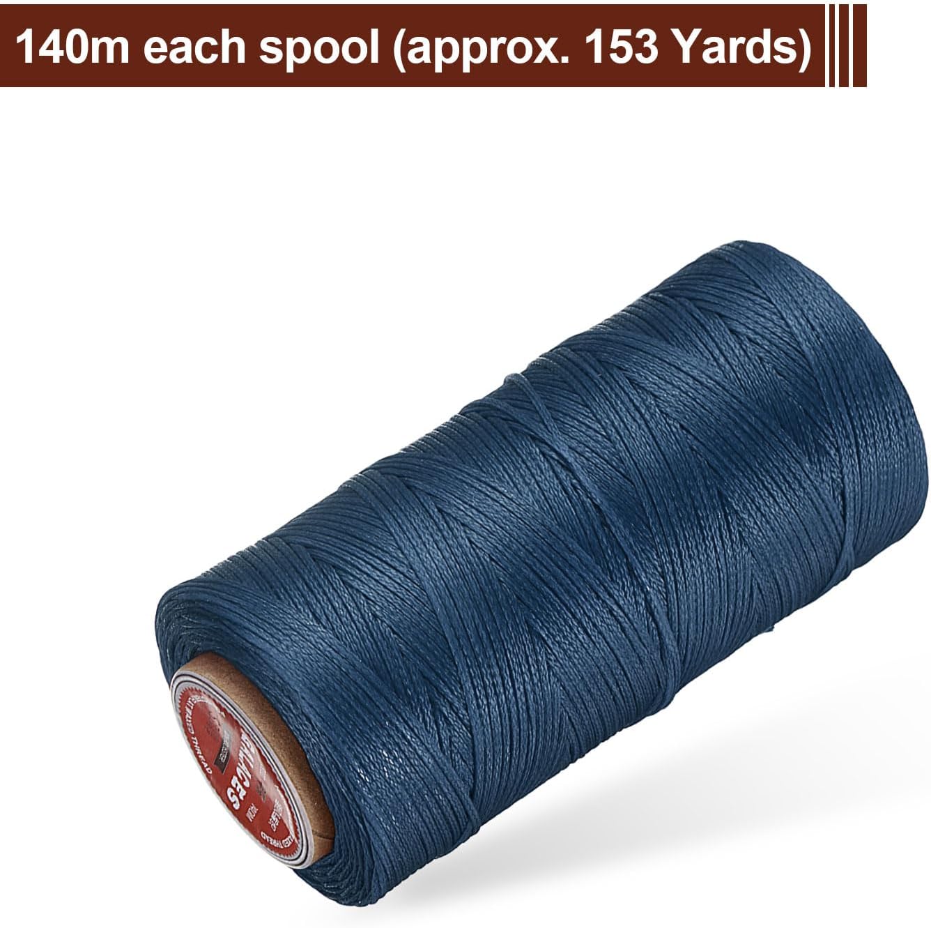 uxcell Flat Leather Sewing Waxed Thread, 140m / 153 Yards Polyester Wax String, 300D Wax Stitching Cord for Leather Crafts, Bookbinding, Bracelets Braided, Blue
