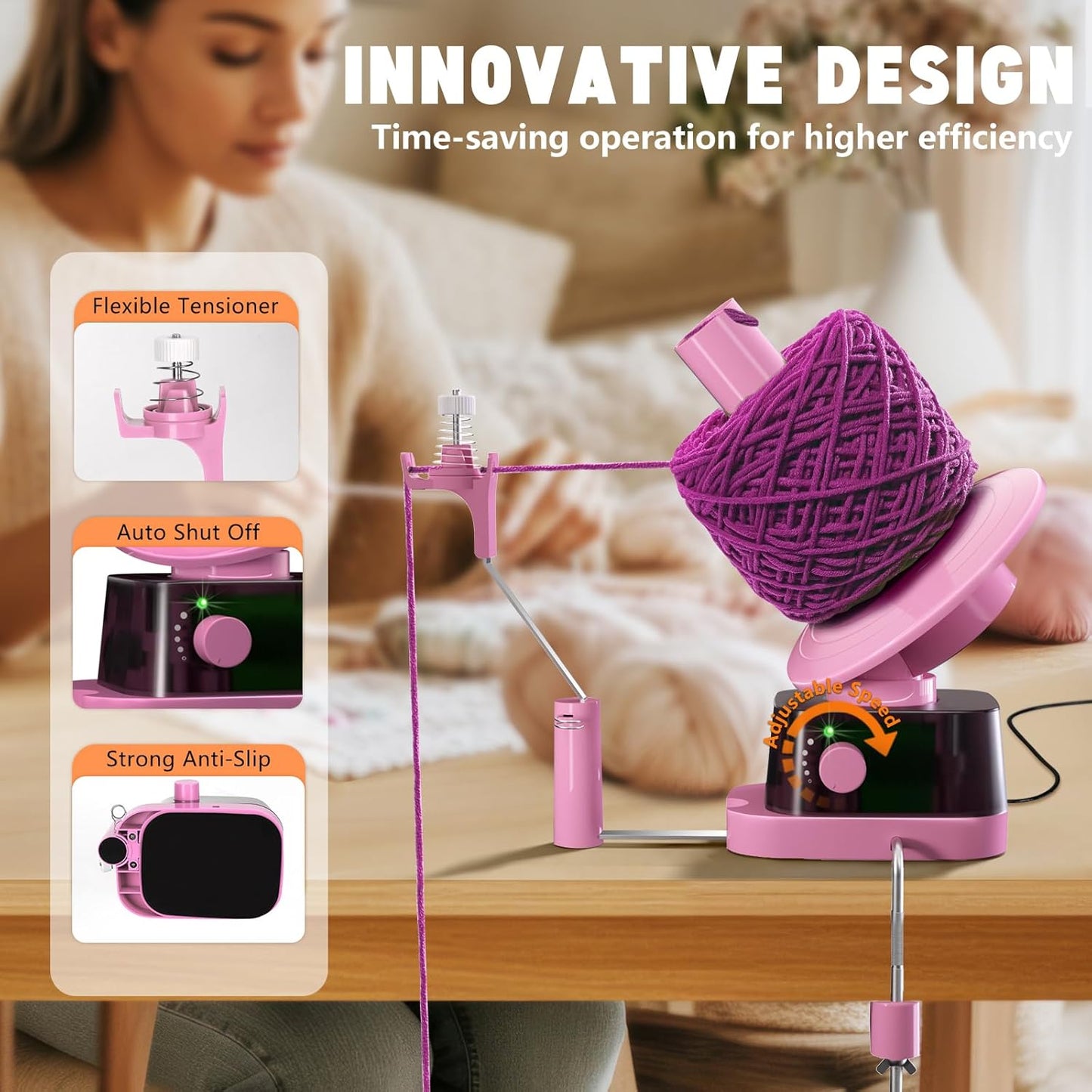 Yarn Winder and Swift, Electric Yarn Ball Winder & Swift Combo for Crocheting, Efficiently Cake with Strong Tension Adjustable Speed Up to 13 oz, Yarn Spinner Wool for Knitting Enthusiast (Pink)