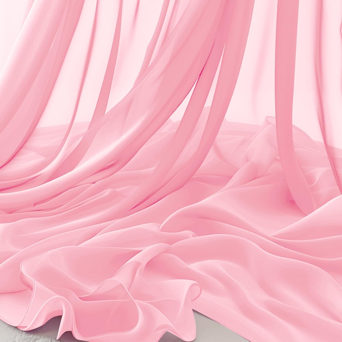 Horbaunal Light Pink Chiffon Fabric by The Yard, 5 Yard Continuous Sheer Fabric 59" Wide Soft Draping Fabric for Wedding Arch Draping Party Backdrop DIY Sewing