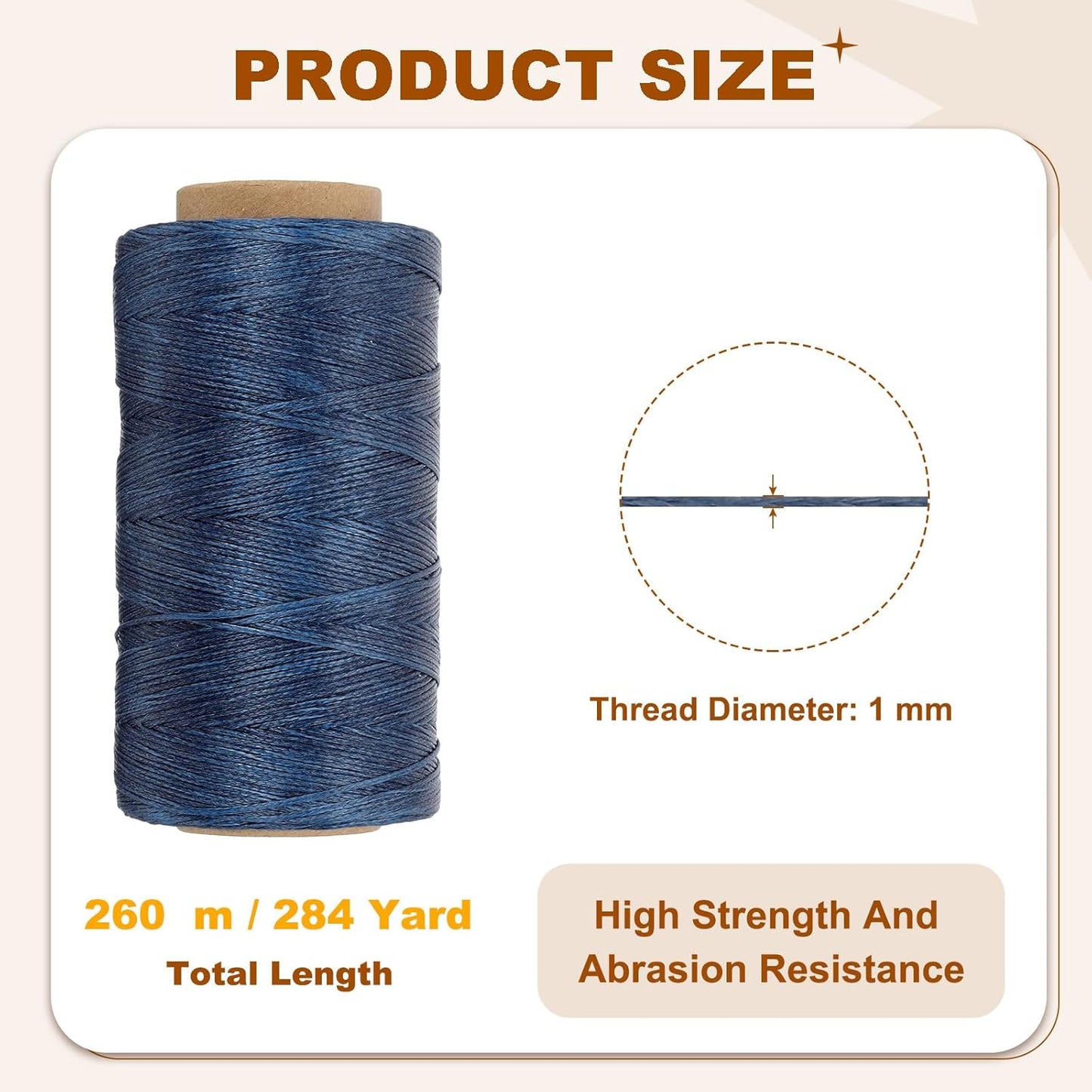 PATIKIL 284 Yard Flat Waxed Thread 150D 1mm Leather Sewing Cord for Repairing Shoes Bags Wallets Jewelry Making DIY Leather Craft, Dark Blue