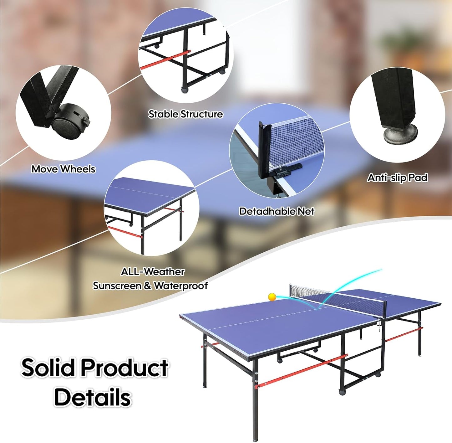 Professional Foldable Ping Pong Table for Indoor & Outdoor - 8FT Mid-Size Table Tennis Table with Net, 2 Table Tennis Paddles and 3 Balls - Quick & Easy Assembly