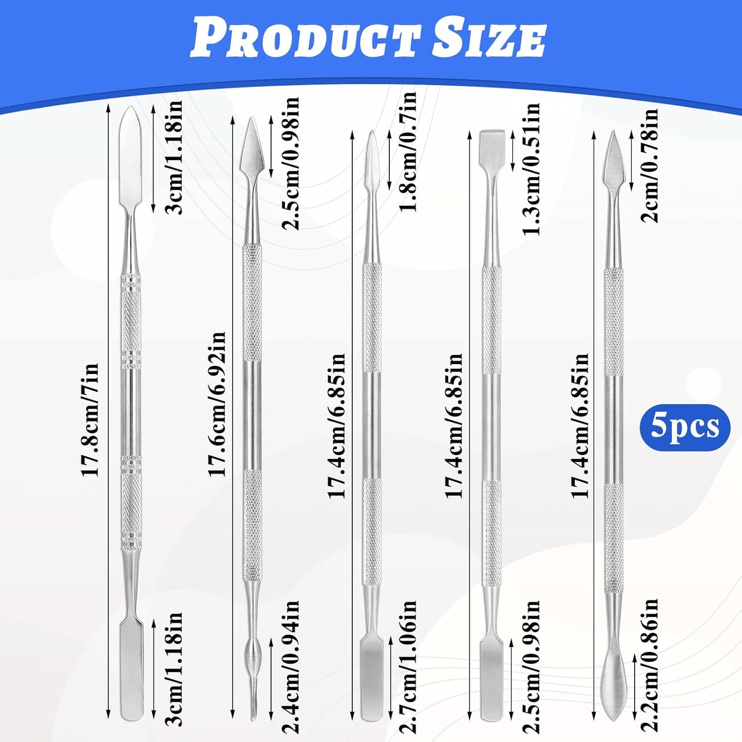 Clay Sculpting Tools, 5 PCS Stainless Steel Pottery Spatula Wax Carving Tools Set Double-Ended Polymer Clay Tools Kit for Modeling, Embossing, Sculpting and Shaping Miniatures