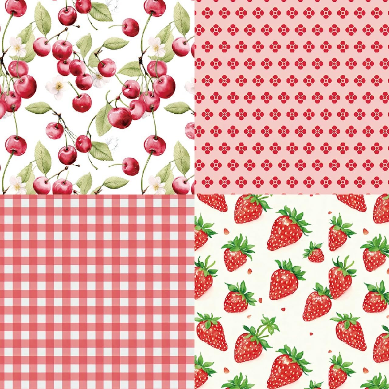 6x6 Berries & Blossoms Scrapbook Paper Pad | 24 Sheets (12 Designs) 160gsm Acid Free Cardstock | Strawberry, Cherry, Raspberry & Watermelon Patterns for Summer Crafts & Card Making