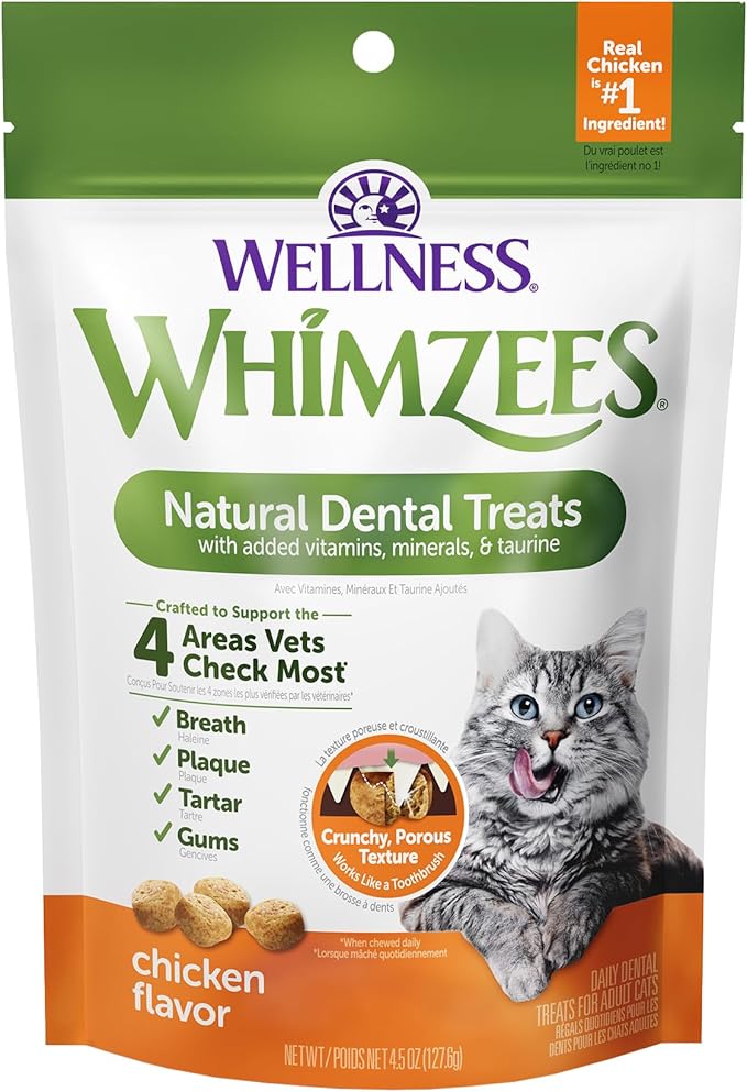 WHIMZEES Wellness Cat Dental Treats, Natural Chews, Chicken Flavor, (4.5 Ounce Bag)