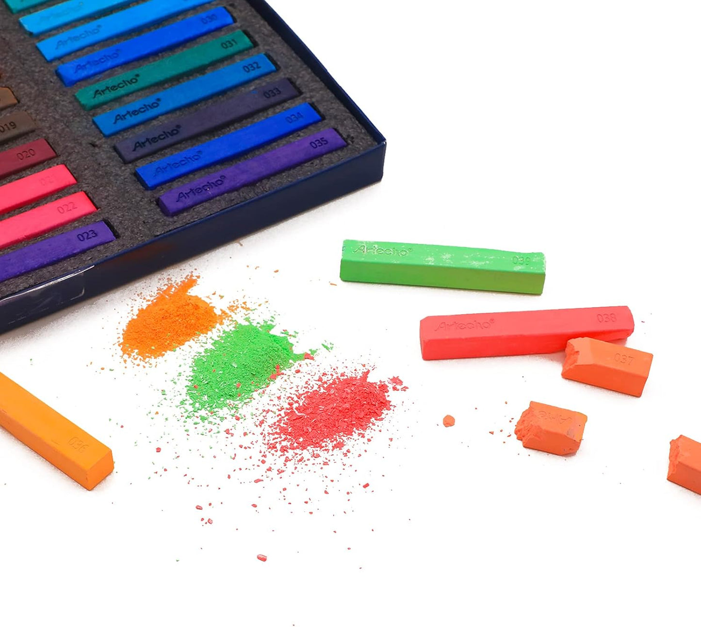 Artecho 48pcs Soft Pastels, 46 Colors Including 4 Fluorescent Colors, Extra Free Black & White, Square Chalk for Drawing, Blending, Layering, Shading, Pastels Art Supplies