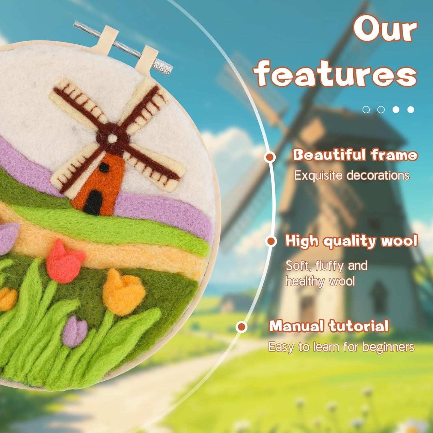 QMNNMA Needle Felting Kit for Beginners, Needle Felt Painting Kit with Picture Frame, Foam Pad, Felt Cloth, and Instructions, Flowers Wool Felting Kit Used for Home Decoration, Art Craft