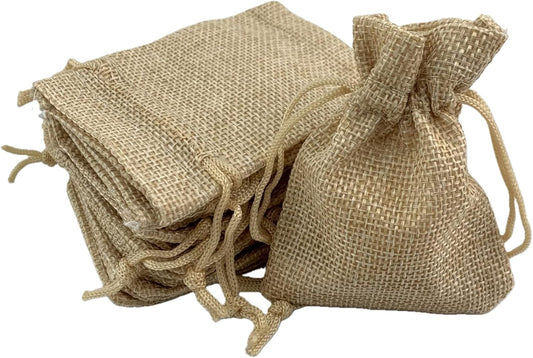 Palmhomee Pack of 25 Burlap Gift Bags with Drawstring Linen Jewelry Pouches Wedding Hessian Jute Bags for Birthday and Treat Pouches Party Wedding Favors Gift (2.8x3.6 Inch, Burlap)