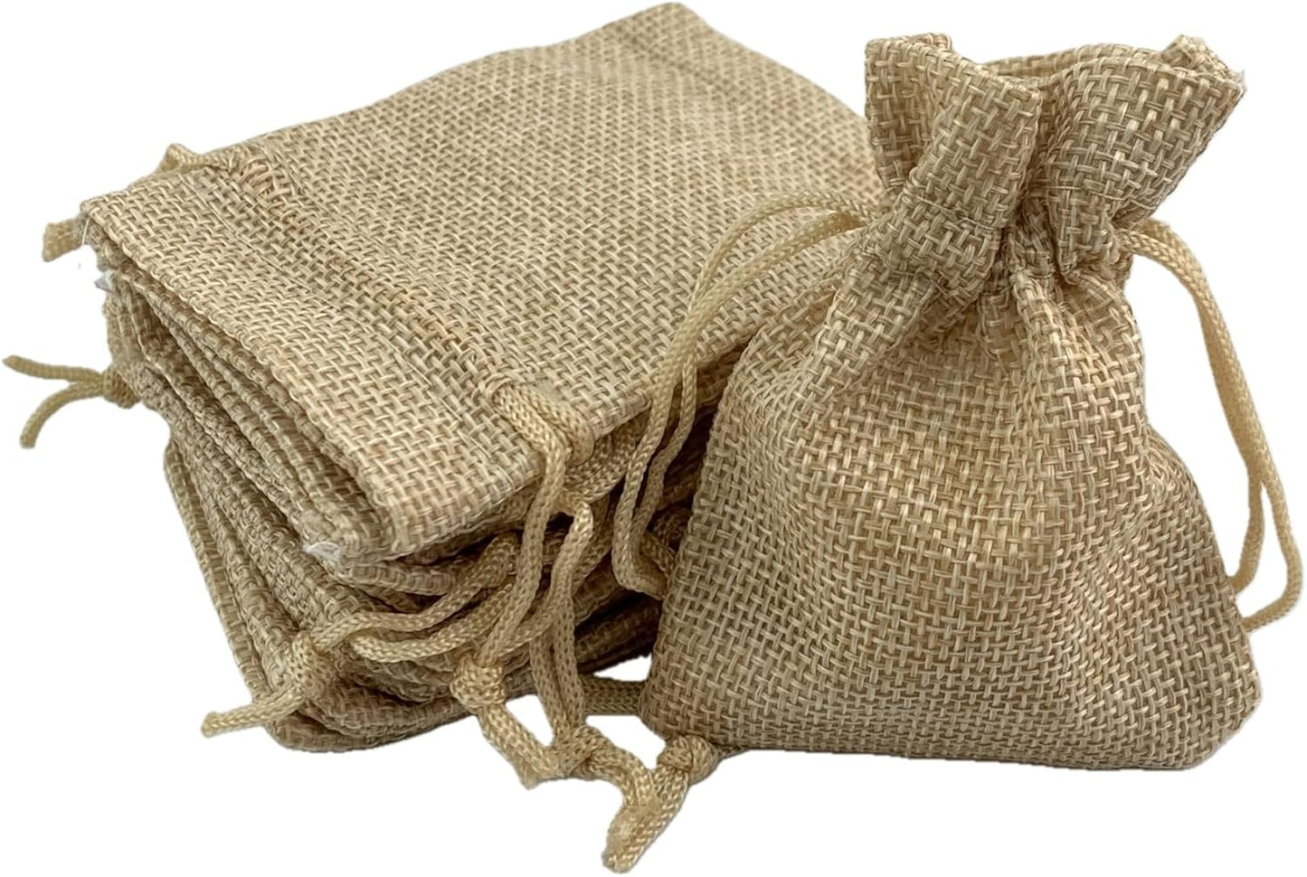 Palmhomee Pack Of 25 Burlap Gift Bags with Drawstring Linen Jewelry Pouches Wedding Hessian Jute Bags for Birthday Jewelry and Treat Pouches Party Wedding Favors Gift Art and DIY Craft (3.6x4.8 Inch, Ivory)