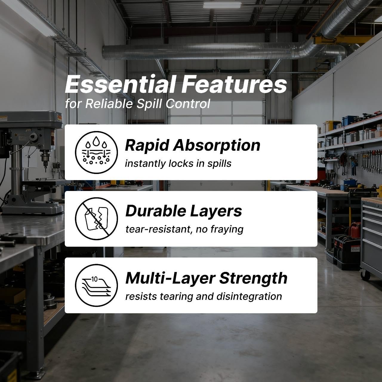 CTRL+Z Absorbent Pads - 15"x18" Maximum Absorption Universal Spill Mat - Fast Cleanup for Industrial Use - 100 Pack