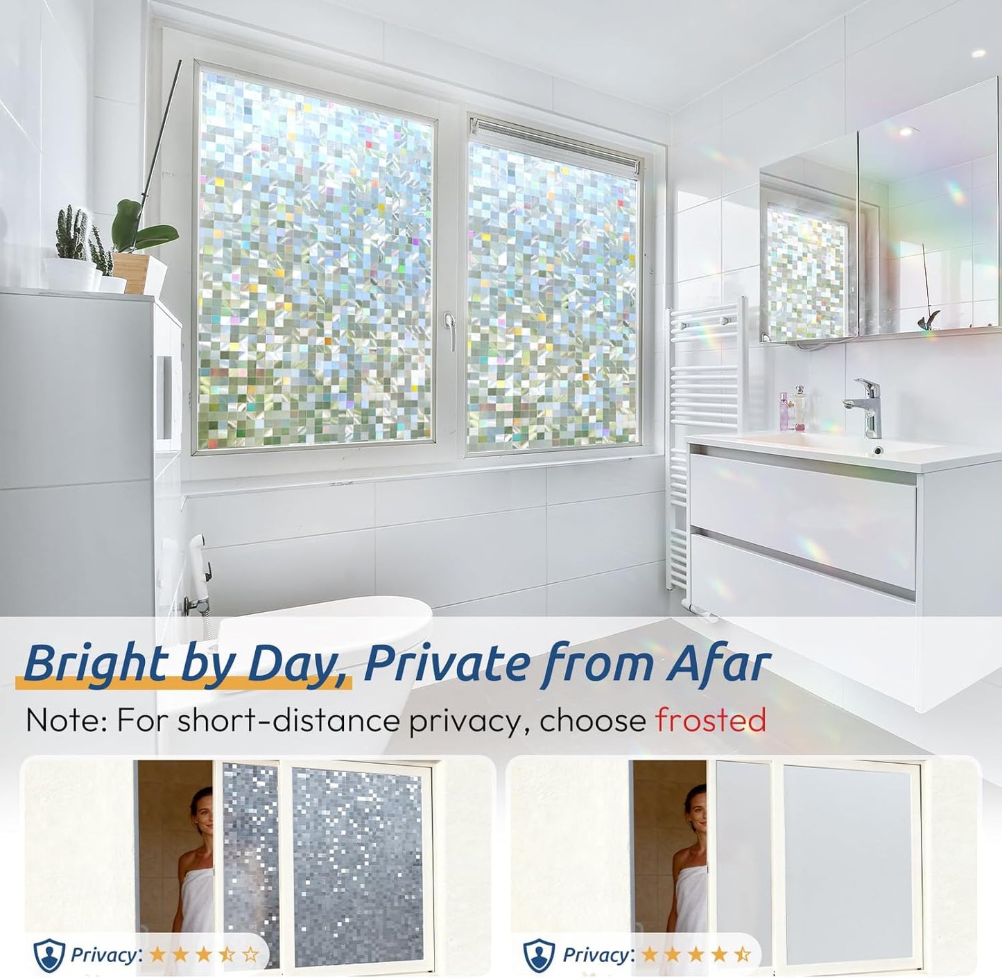 rabbitgoo Stained Glass Window Privacy Film Mosaic Pattern, Frosted Glass Window Film Rainbow Decorative Sticker, Static Cling UV Blocking Suncatcher for Home, 35.4 x 157.4 Inches