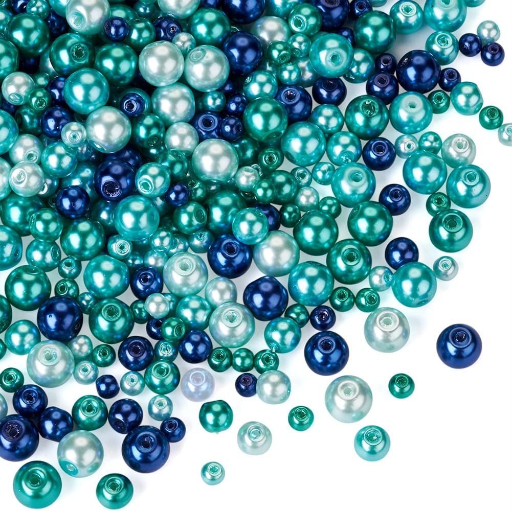 1840Pcs 4/6/8mm Glass Pearl Beads Pearlized Beads Multi Colors Round Spacer Beads for DIY Craft Jewelry Making Hole: 1mm, Mixed Blue