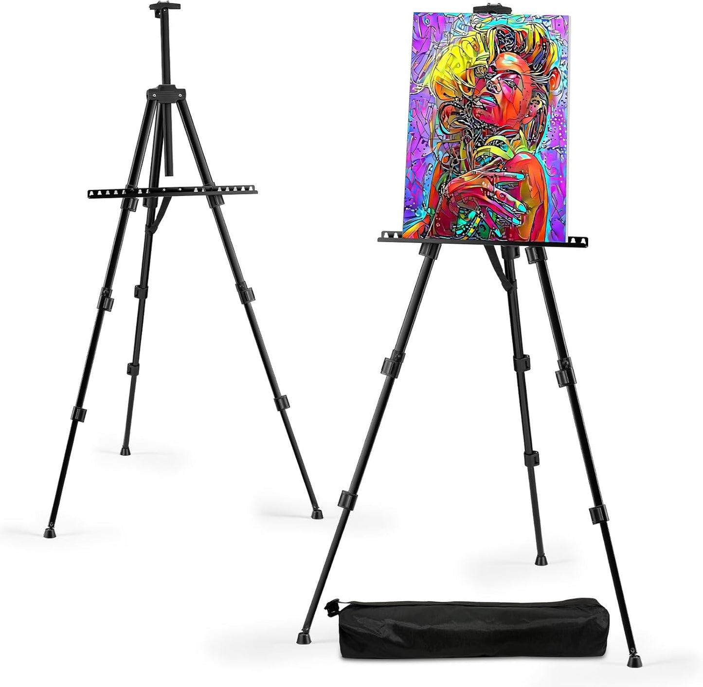RRFTOK Easel Stand for Sign and Painting - Metal Tripod Adjustable Art Easels for Display Canvases Height from 17 to 66 Inch - Carry Bag for Table-Top/Floor Drawing and Displaying with Black