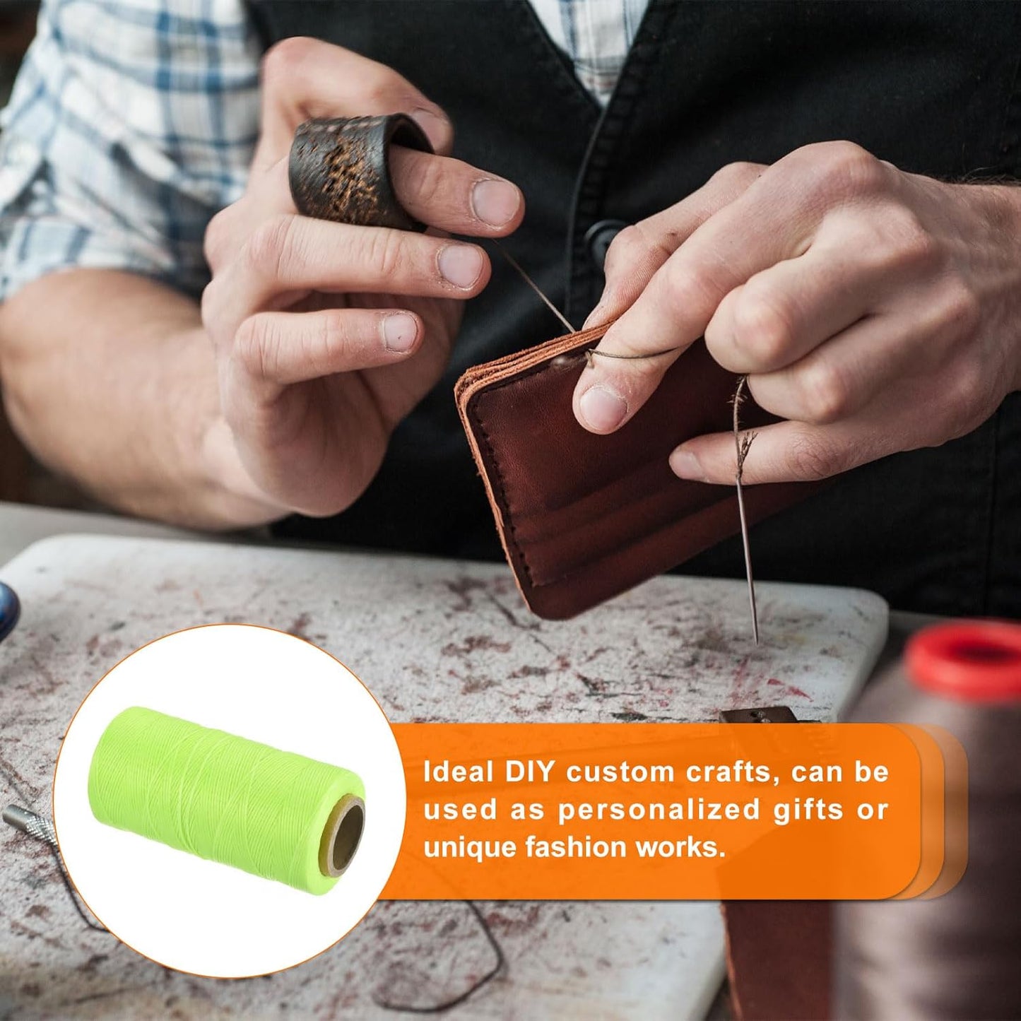 MECCANIXITY Waxed Thread,284 Yard 0.8mm 150D Flat Wax Thread Polyester Waxed String for Leather Sewing Hand Weaving Book Binding Home Decoration,Fluorescent Green